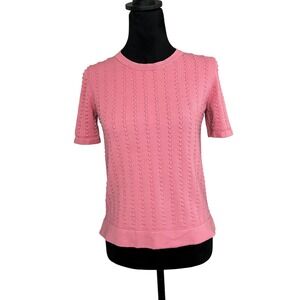 Catherine Malandrino Short Sleeve Crew Neck Textured Knit Top Salmon Xsmall P